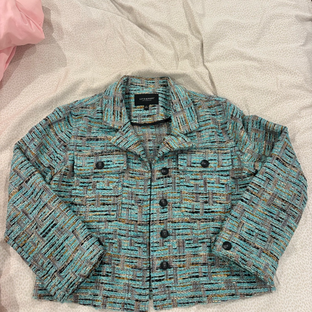 Liverpool Textured Tweed Jacket In Teal And Brown